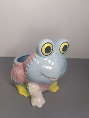 Frog Planter Mid Century Patchwork Ceramic Hand Painted Figural Japan Decor 1950